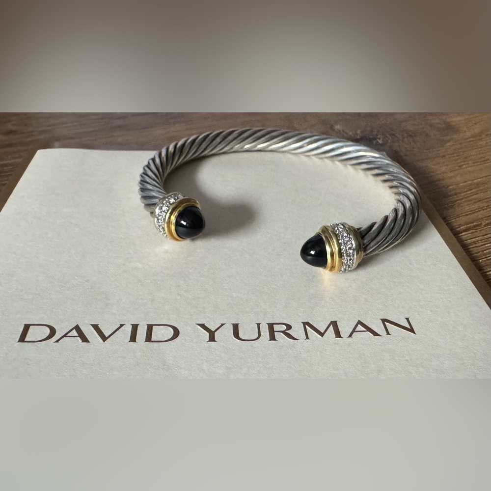 DAVID YURMAN-AUTHENTIC (Preloved) Onyx & Diamond Classic Cable Bracelet